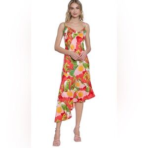 NWT Donna Morgan for Maggy London Coral Tropical Asymmetric Midi Dress S…